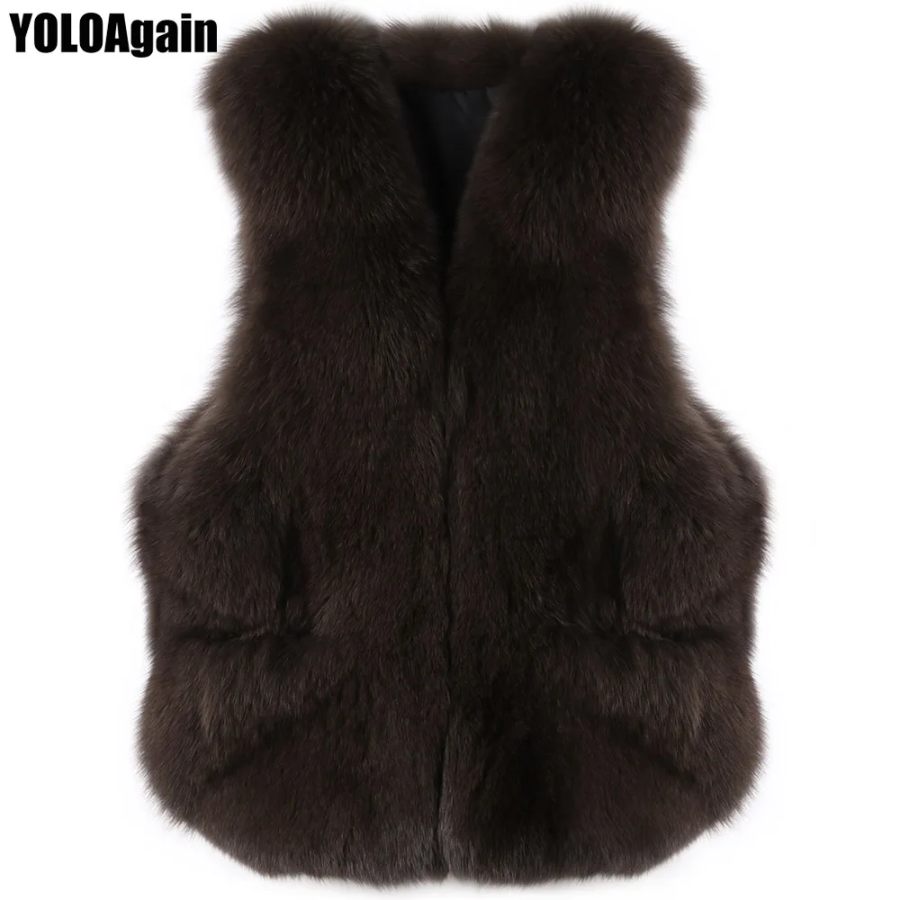 

YOLOAgain women natural fox fur vest winter warm ladies real fox fur vest
