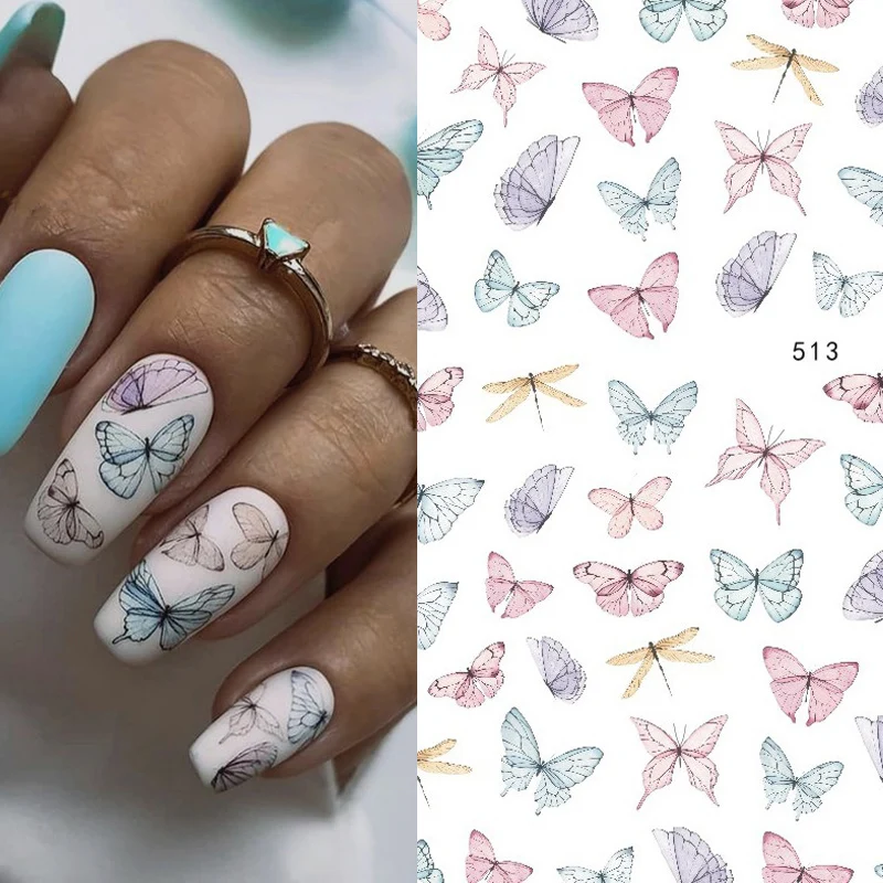 2021 New 3D Nail Art Stickers Bohemia Blue Pink Butterfly Image Nails for Sticker Decorations Manicure | Красота и здоровье