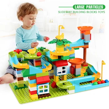 

153PCS Marble Race Run Building Block Compatible Brand Blocks Baby Funnel Slide Blocks DIY Assemble Bricks Toys for Children