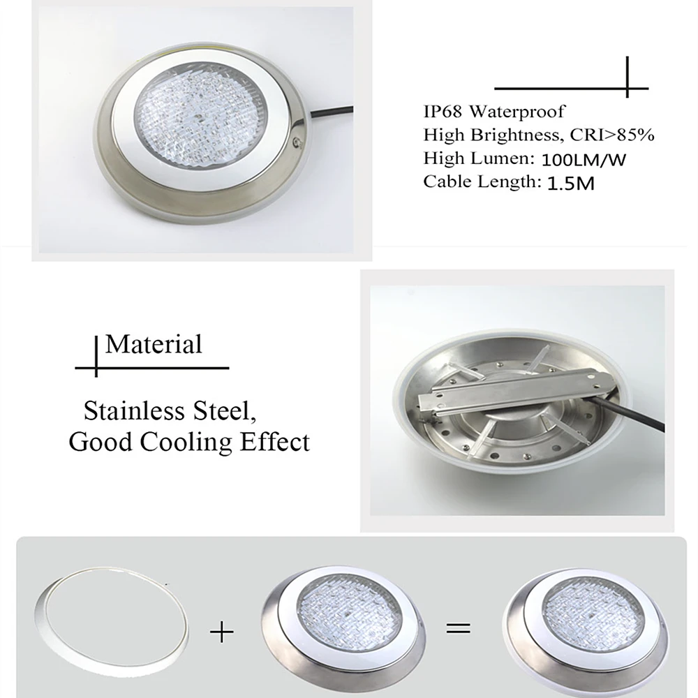 Underwater Lights LED Swimming Pool Light Surface Mounted IP68 12V Stainless Steel Fountain Lamp Spa Pond Lamps (4)