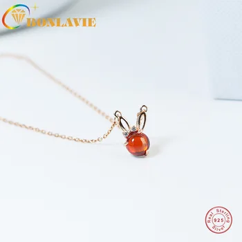 

BONLAVIE S925 Sterling Silver Rabbit Necklace Female Neck Wearing Short Inlaid Garnet Rabbit Ear Pendant Sweet Necklace