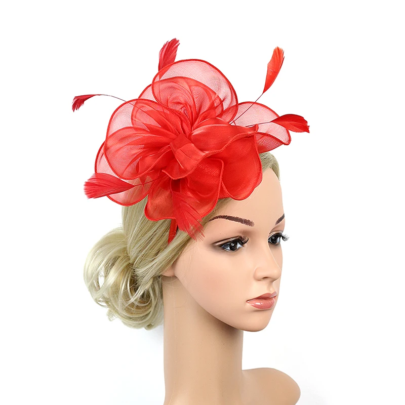 Faux Feather Net Yarns Hat Solid Color Fascinator Weddings Tea Party Headwear Hair Ornament for Girls and Women LL@17
