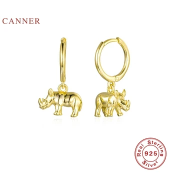 

CANNER INS Wind Animal Rhino Earrings Hoops 925 Sterling Silver Earrings For Women Fashionable Silver Jewelry Earring Brincos