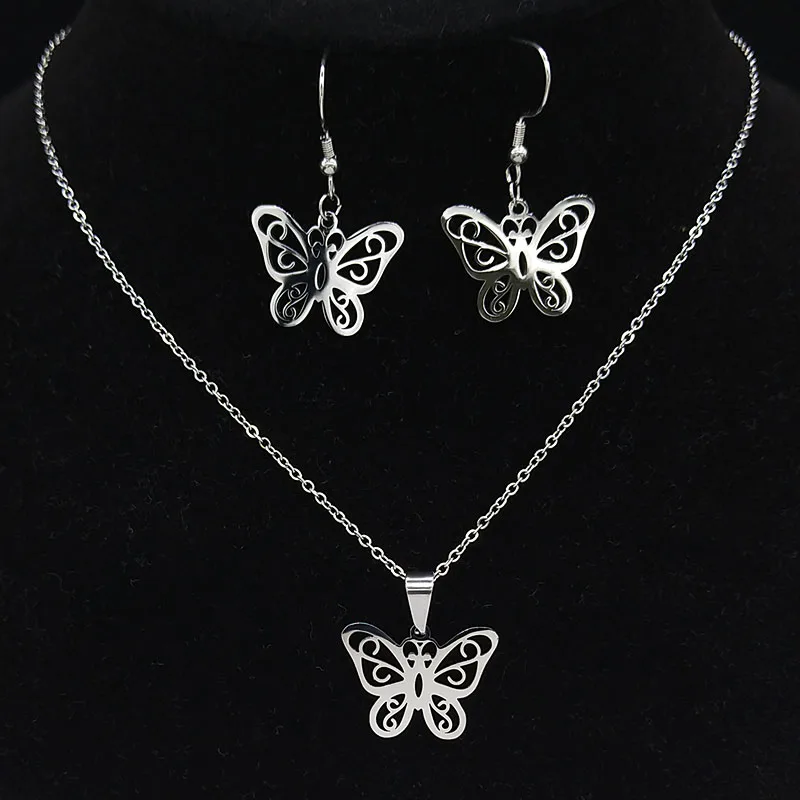 2020 Модные Ювелирные наборы из нержавеющей стали с бабочкой женские серьги и