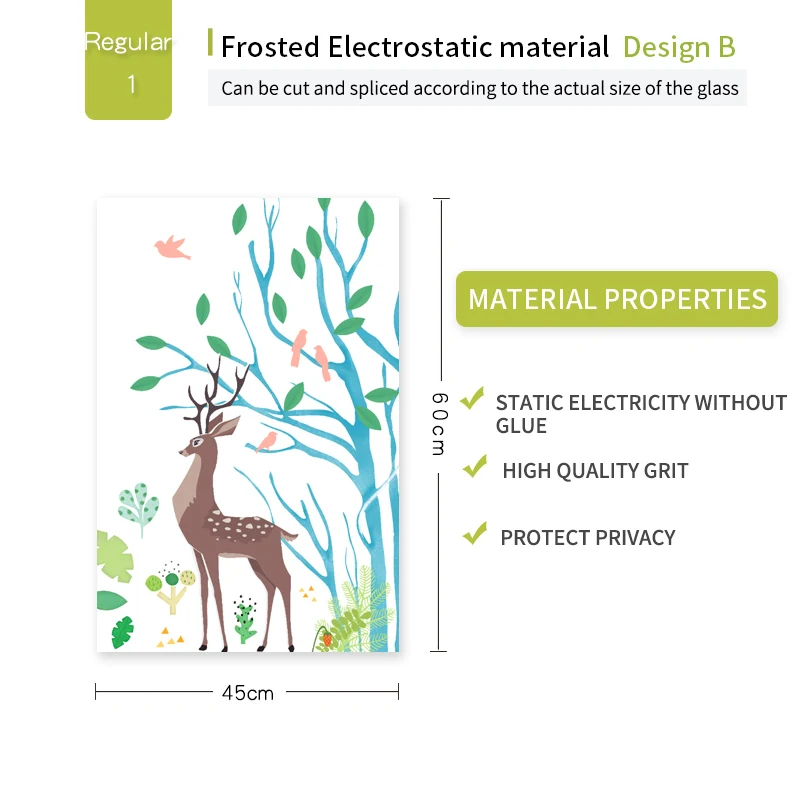 DICOR бренд Олень в сказке модные художественные оконные стеклянные наклейки для гостиной Детская комната виниловые матовые непрозрачные статические клеящиеся без клея - Цвет: B 45x60cm
