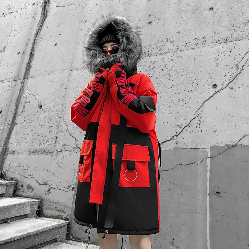 Great Value US Size 2019 Winter Parkas Men Women Streetwear Thick Fur Collar Jackets Fashion Hip Hop Warm Coats Patchwork Windbreaker DG431