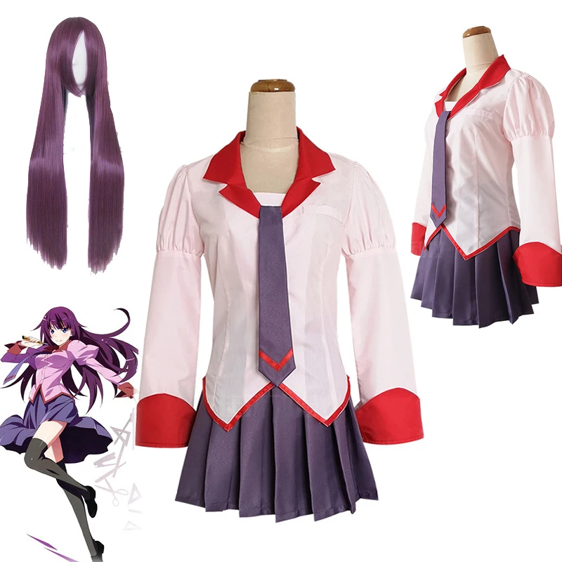 Аниме Monogatari серия Senjougahara Hanekawa Kanbaru школьная форма фестиваль Хэллоуин Вечеринка