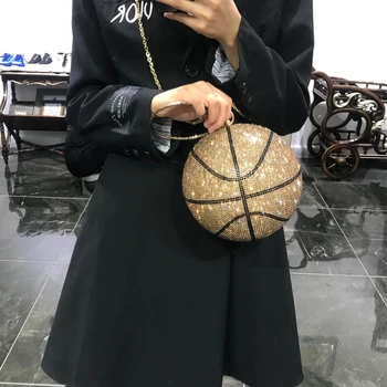 

New Style Personalized Rubber Diamond Ball Diagonal Handbag Rhinestone Basketball Football Dinner Bags Luxury Chain Shoulder Bag