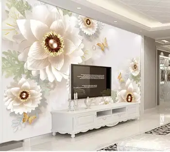 

CJSIR Custom 3D Wallpaper Embossed Jewels Flowers Living Room Sofa TV Bedside Background Wall Mural Photo 3d Wallpaper Decor