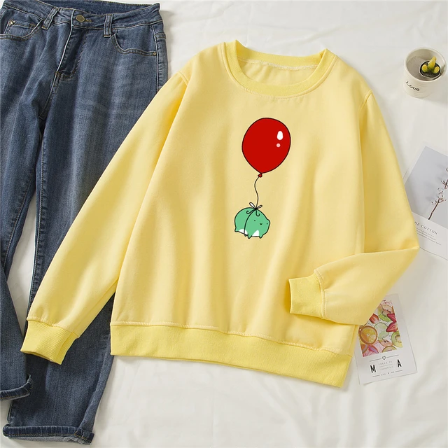 Crewneck Sweatshirt Vintage Aesthetic Sweatshirts Pullover Cotton Balloon  Frog Printed Hoody Girls Cute Hooded Hoodie for Women - AliExpress