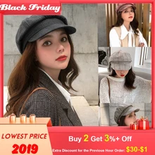 Шапка Зимняя винтажная женская зимняя клетчатая шапка газетный берет береты Peaky Blinder