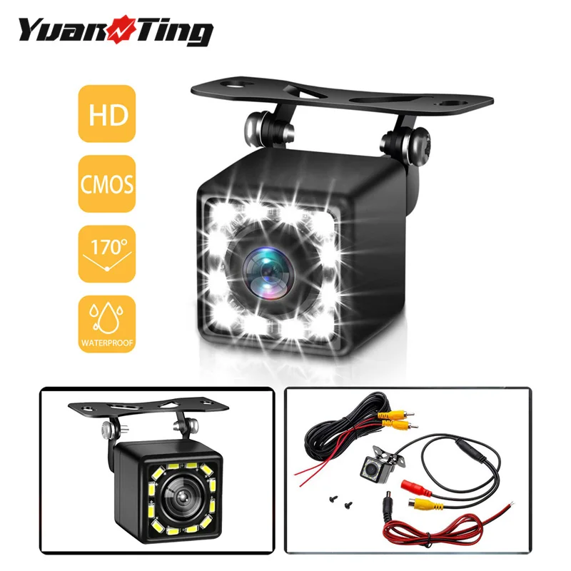 

YuanTing 170 Degree Wide Angle Easy Install HD Rear View Back Up Waterproof Camera with 12 LED Nigh Vision Lights for All Cars