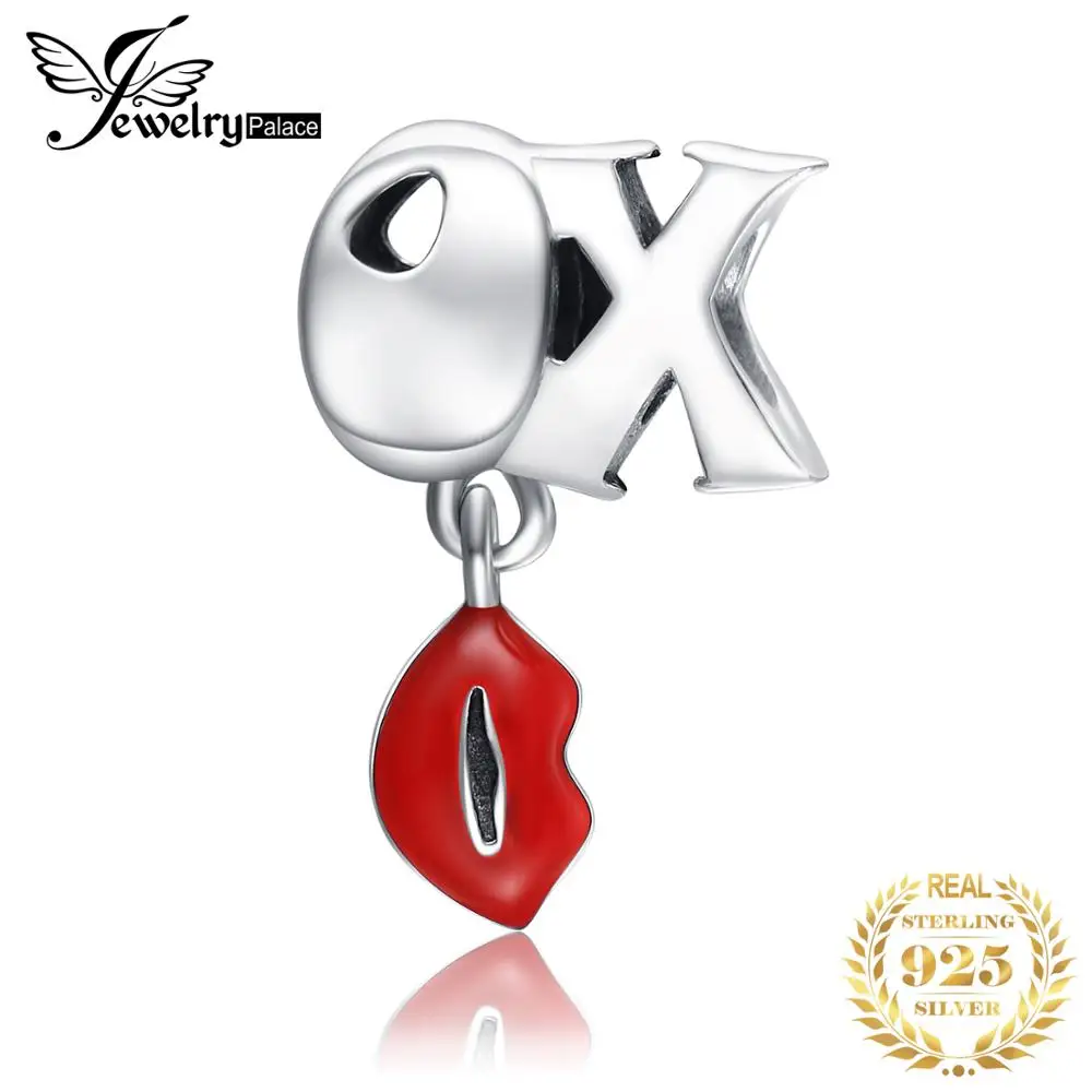 JewelryPalace 925 пробы серебро красной эмалью губы XO Шарм бисер Fit Браслеты для Для