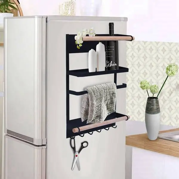 Kitchen Rack Fridge Magnetic Adsorption Organizer Paper Towel Holder Rustproof Spice Jars Rack Heavy-duty Refrigerator Shelf St