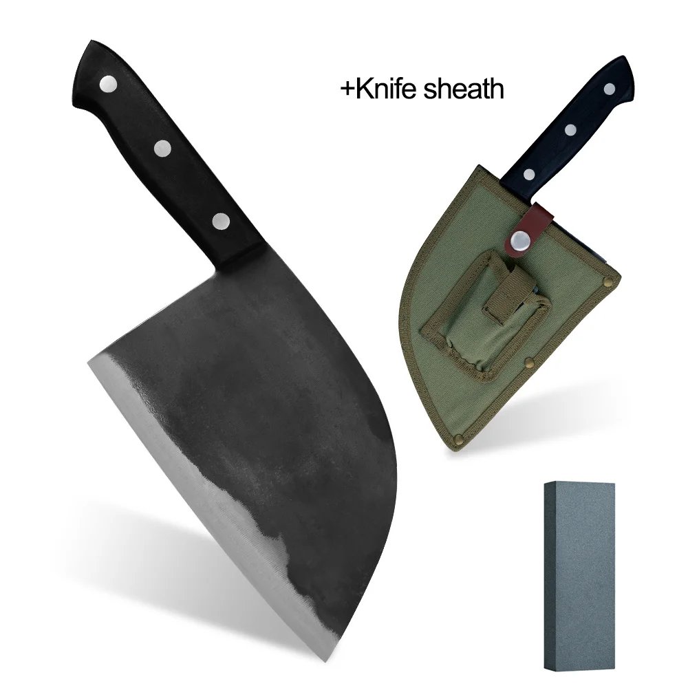 

XYj 6.5'' Butcher Kitchen Knife Handmade Forged Clad Steel Sharpener Stone Knife Cover Cleaver Ax Chopping Cooking Tools
