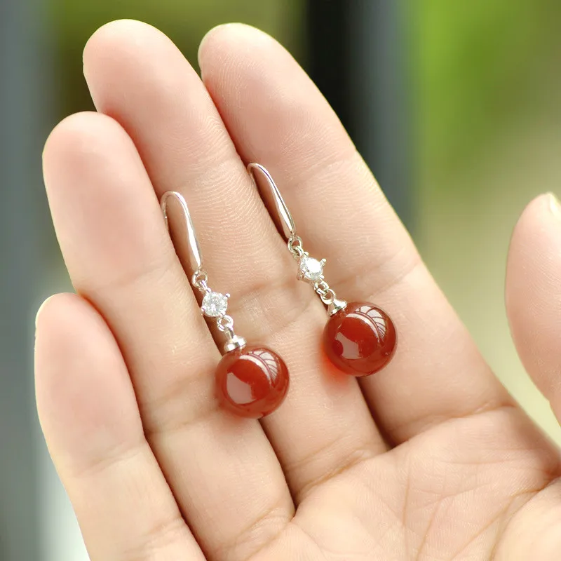 925 Sliver Emerald Jade Jewelry Earrings Natural Green Agate Chalcedony Gemstone Drop Garnet Diamond for Women