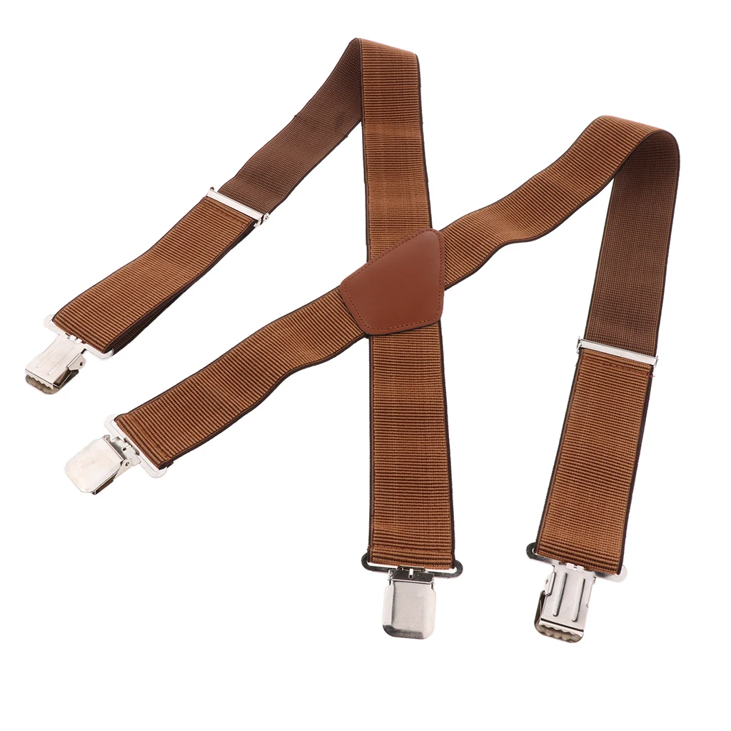 Mens Suspenders X Style with Strong Clips, Adjustable One Size Fits All Heavy Duty Braces Brown