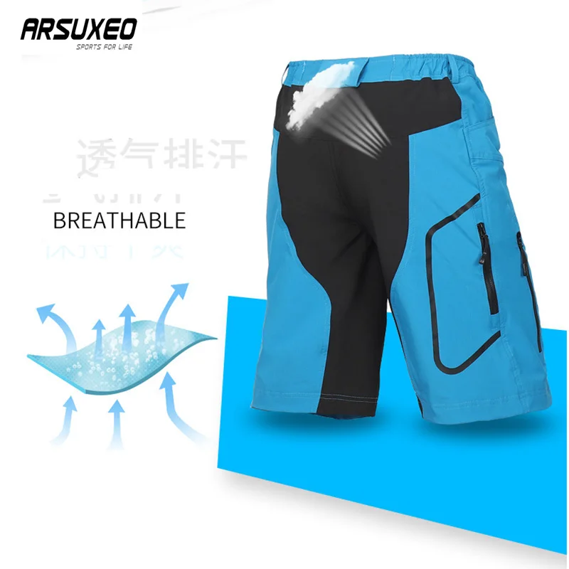 ARSUXEO велосипедные шорты мужские свободные MTB шорты дышащие шорты для фитнеса быстросохнущие спортивные велосипедные шорты с карманом