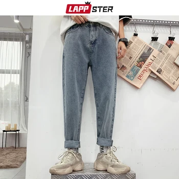

LAPPSTER Men Korean Fashions Straight Jeans Harem Pants 2020 Denim Men Hip Hop Vintage Jeans High Waist Casual Designer Clothes
