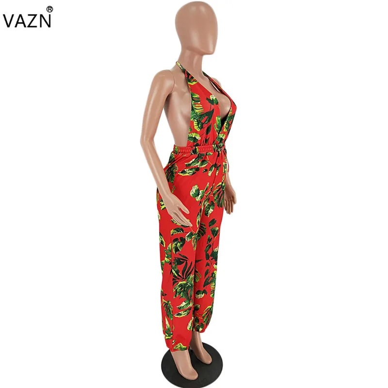 VAZN NM8025 Новая Сексуальная Пляжная мода для молодых девушек, свежий цветочный принт на бретелях, бандажный, без спинки, шифоновый комбинезон без рукавов
