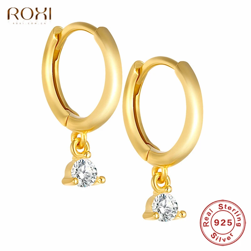Золотой цвет ROXI 925 пробы серебряные гипоаллергенные серьги, циркониевые серьги-гвоздики для женщин, корейские ювелирные изделия, свадебные серьги, маленькие серьги-гвоздики - Окраска металла: Золотой цвет