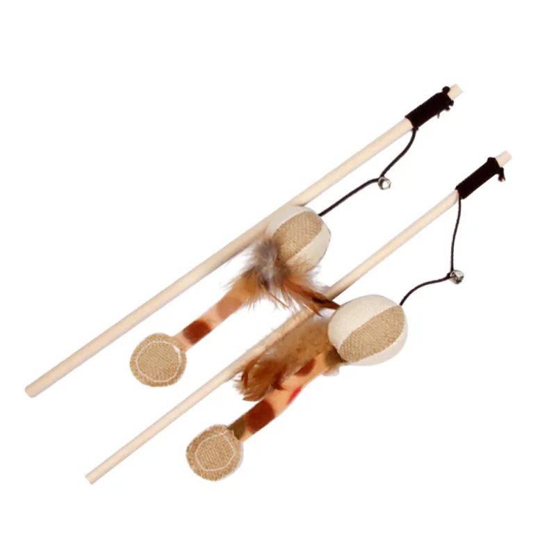 Pet Cat Interactive Catcher Toy Wooden Pole With Bells Elastic Rod Funny Cat Pumpkin Shape With Feather Cat Supplies