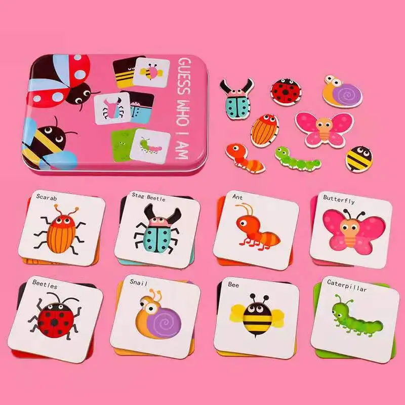 Insect Детские игрушки Монтессори Деревянные игрушки сопряжения головоломки для детей раннего обучения познавательные животных трафика сопряжения для мобильного телефона, обучающие игрушки - Цвет: Insect