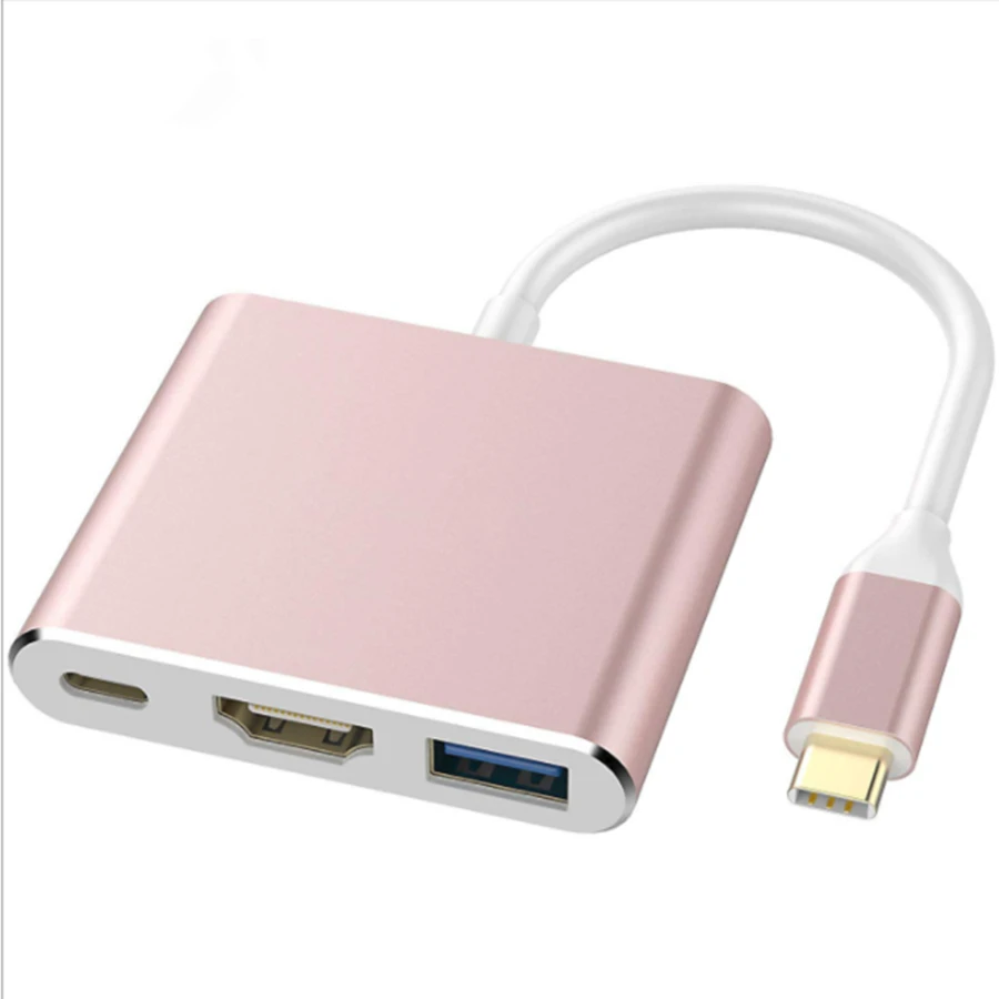 3 в 1 USB C к HDMI 3,1 конвертер 4K HD адаптер type C к HDMI/USB 3,0/type C адаптер конвертер ТВ быстрое зарядное устройство для MacBook - Цвет: Pink