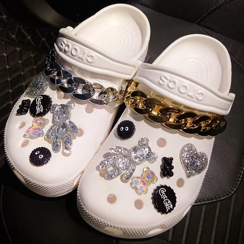 Golden Chain CROC Charms Designer Rhinestones Shoes Decaration