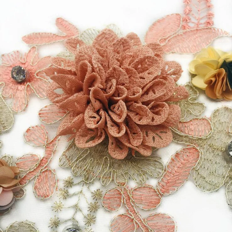 Embroidery Europe Station summer beaded embroidery 3D flower short sleeved T decorative lace handmade cloth stickers