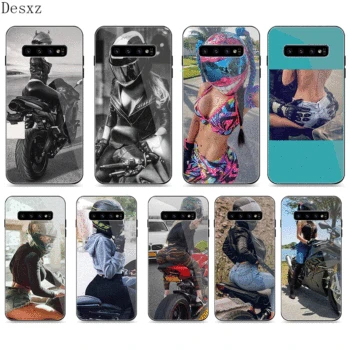 

Motorcycle girl glass phone Case For Samsung A40 A50 A60 A70 S7 Edge S8 Plus Note 8 9 10 S10 plus Cover