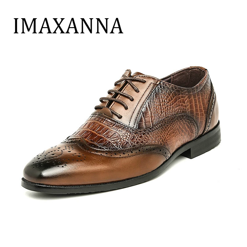 

IMAXANNA Fashion Men Leather Shoe Man Business Dress Wedding Shoes For Men Brogue Shoes Luxury Italian Plus Size 6-11