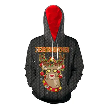 

New Christmas Day cosplay Reindeer 3D Pattern Pullover Loose Hoodie Halloween Pattern Sweater Party Play Costume