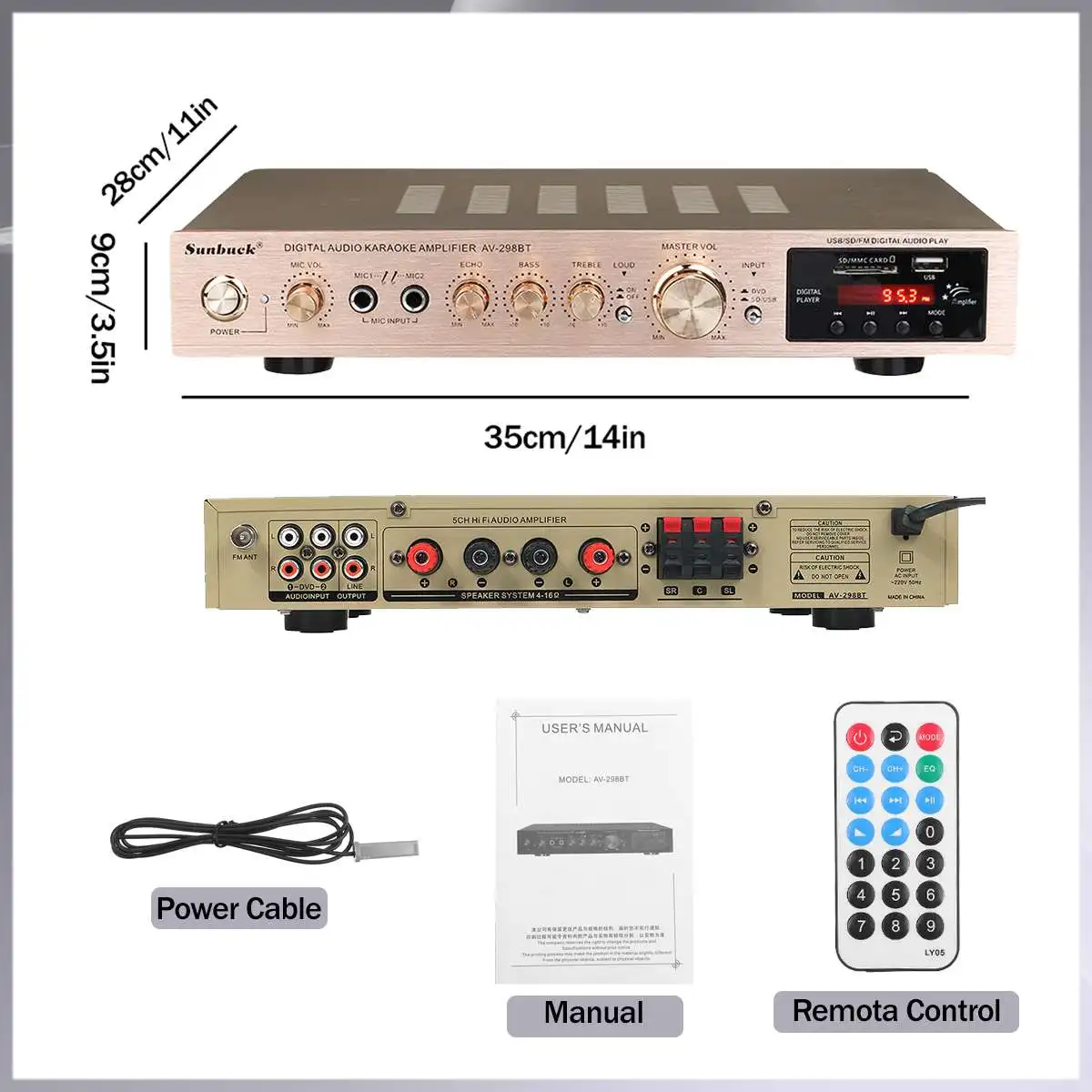 Entrada para Cartão Amplificador de Potência de 5 Canais Bluetooth Estéreo Alta Fidelidade Suporte Amplificador Rádio fm 2 Microfones Usb sd 2200w - Image 6