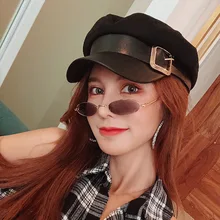 Модная военная шапка из искусственной кожи с поясом, зимняя женская шапка, Черная Кепка Капитана