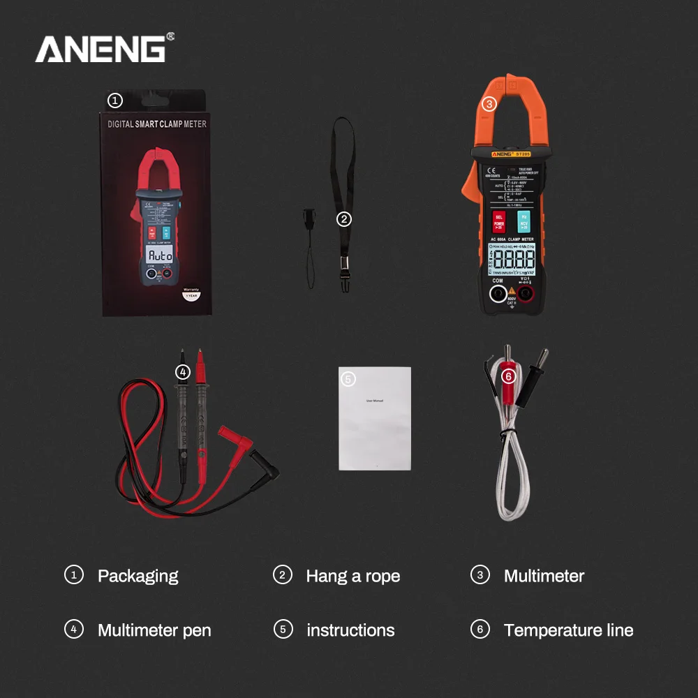 ANENG ST205 4000 отсчетов Полный Интеллектуальный диапазон True RMS цифровой мультиметр клещи AC/DC напряжение NCV сопротивление Авто Диапазон