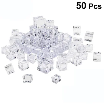 

50Pcs 20mm Cube Square Shape Glass Luster Ice Cubes Fake Artificial Acrylic Ice Cubes Crystal Clear Photography Props Kitchen De
