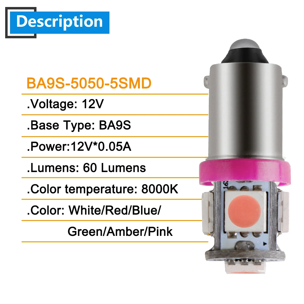 100 шт. BA9S W6W 5050 5 SMD 60lm потолочные светильник башня автомобиль Габаритные фары светодиодный лампы Автоматическая лампа для чтения 12V Клин маркер светильник