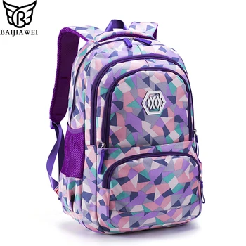 

BAIJIAWEI 8-12 Year-old Children Backpack Girls Primary School Bags Ridge Protection Shoulder Bag