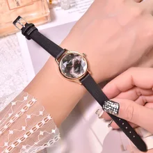 Свежие женские часы Роскошные модные женские кварцевые часы с вырезанной поверхностью винтажные кожаные женские наручные часы маленькие часы для девочек