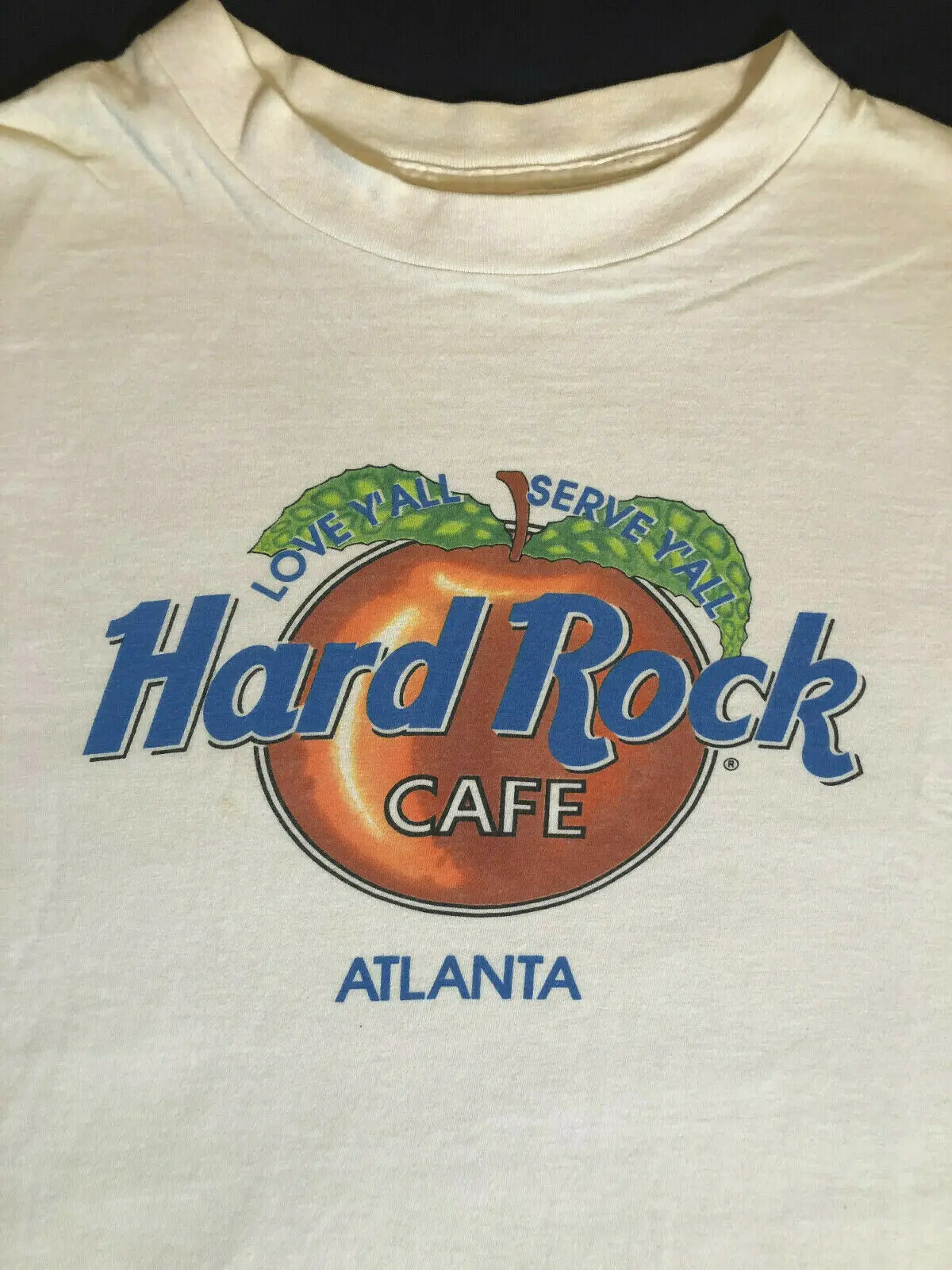 Hard Rock Cafe Atlanta Georgia Peach Logo Maglietta Vintage Bianca Sz. Xl
