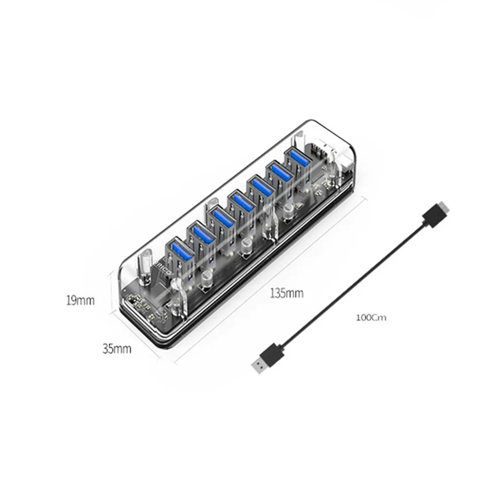 ORICO 7 портов USB3.0 прозрачный концентратор 5 Гбит/с портативный адаптер USB разветвитель ноутбук конвертер