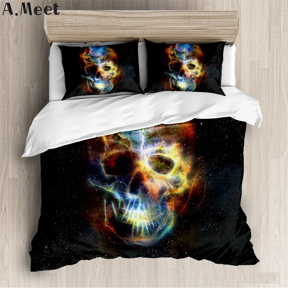 

Sugar 3D Skull Bedding Set Couples Fire Flower Duvet Cover Horror Bed Cover Terror Fashion Luxury Quilt Comforter Queen King