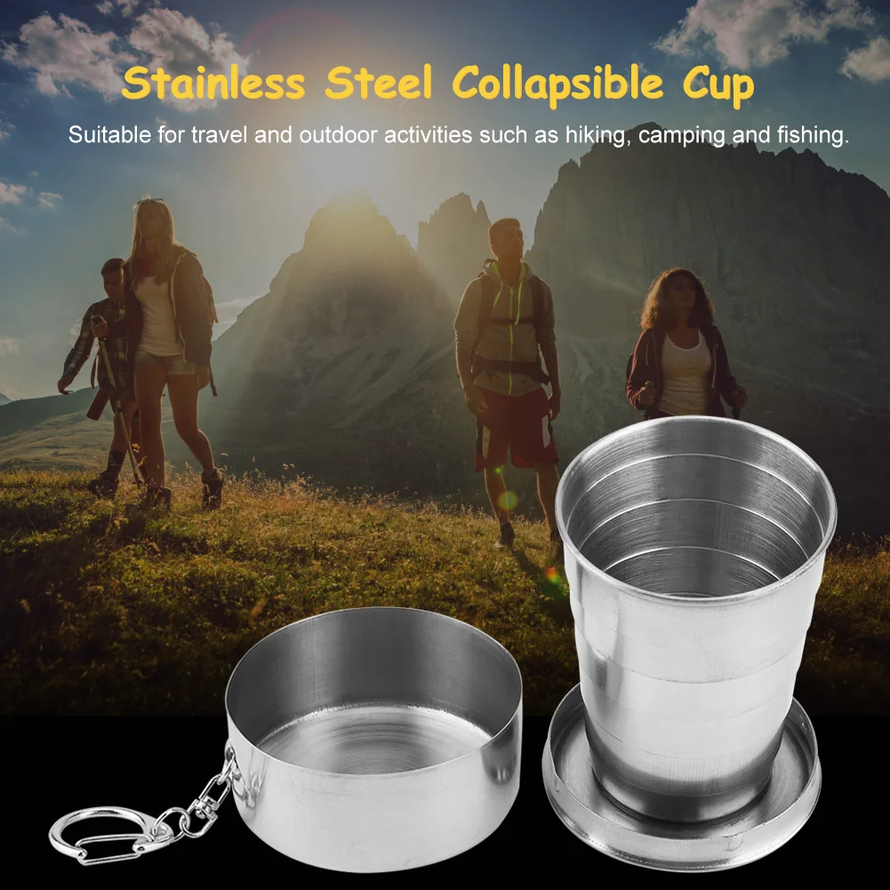 Household 60ml 150ml 250ml Stainless Steel Camping Folding Cup Portable Outdoor Travel Demountable Collapsible Cup With Keychain