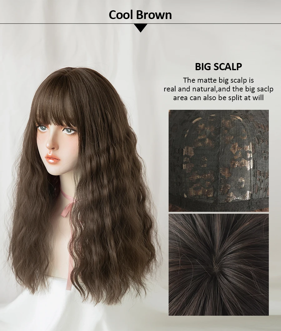7JHH WIGS Blue Deep Wave Wig With Bangs For Women Long Omber Brown Hair Layered Heat Resistant Cosplay Party Synthetic Wig 7JHH WIGS Blue Deep Wave Wig With Bangs For Women Long Omber Brown Hair Layered Heat Resistant Cosplay Party Synthetic Wig
