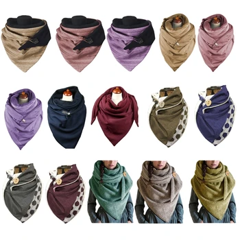 

Women Winter Warm Large Neck Shawl Wrap Contrast Color Printing Button Scarf Bib