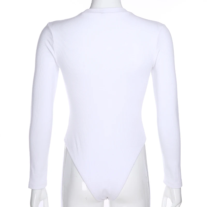Darlingaga осенне-зимний модный боди с длинными рукавами женский белый ребристый боди Дамский Облегающий комбинезон Комбинезон утягивающий рубашка