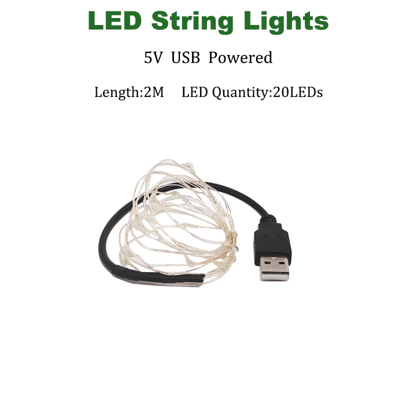 2M USB Powered Сказочный светильник s Led медный 1-10 м Рождественская лампа CR2032 кнопка батареи светодиодный светильник-Гирлянда для украшения рождества и свадьбы - Испускаемый цвет: 2M USB Powered