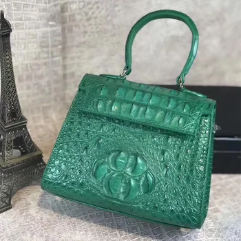 

Authentic Crocodile Skin Lady Small Handbag Female Cross Shoulder Bag Genuine Alligator Leather Women's Mini Green Purse