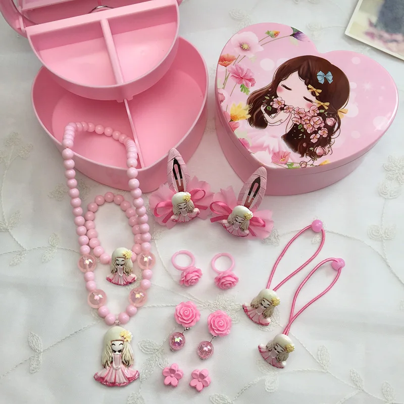 Flower girl Весь набор hello kitty/аксессуары в виде мишки для девочек, эластичные резинки для волос, заколки для волос, заколки, ожерелье, серьги, детский подарок на день рождения - Цвет: Flower girl
